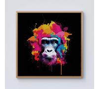 Warren Reed - Designer Multi Coloured Monkey Face Framed Canvas in Light Brown | Size: w40 inch x h40 inch Warren Reed - Designer Light Brown w40 inch x h40 inch