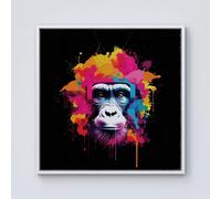 Warren Reed - Designer Multi Coloured Monkey Face Framed Canvas in Off-White | Size: W30" x H30" Warren Reed - Designer Off-White W30" x H30"