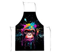 Warren Reed - Designer Multi Coloured Monkey Face Splashart Apron in Blue Warren Reed - Designer Blue
