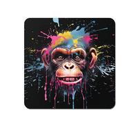 Warren Reed - Designer Multi Coloured Monkey Face Splashart Coasters - Set of 4 in Blue Warren Reed - Designer Blue