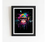 Warren Reed - Designer Multi Coloured Monkey Face Splashart Framed Art Print in Black | Size: W8" x H10" Warren Reed - Designer Black W8" x H10"