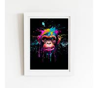Warren Reed - Designer Multi Coloured Monkey Face Splashart Framed Art Print in White | Size: W8" x H10" Warren Reed - Designer White W8" x H10"