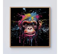 Warren Reed - Designer Multi Coloured Monkey Face Splashart Framed Canvas in Light Brown | Size: w10 inch x h10 inch Warren Reed - Designer Light Brown w10 inch x h10 inch