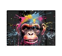 Multi Coloured Monkey Face Splashart Glass Chopping Board Warren Reed - Designer Blue One Size