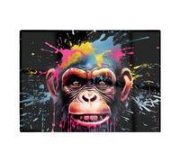 Multi Coloured Monkey Face Splashart Glass Chopping Board Warren Reed - Designer Blue One Size