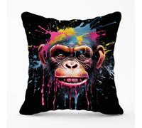 Warren Reed - Designer Multi Coloured Monkey Face Splashart Outdoor Cushion in Blue | Size: 45 cm x 45 cm Warren Reed - Designer Blue 45 cm x 45 cm