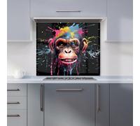 Warren Reed - Designer Multi Coloured Monkey Face Splashart Kitchen Splashback in Blue | Size: 700mm x 650mm Warren Reed - Designer Blue 700mm x 650mm