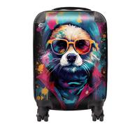 Warren Reed - Designer Multi Coloured Splashart Dog With Glasses Suitcase Large, Multi