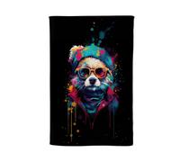Warren Reed - Designer Multi Coloured Splashart Dog With Glasses Tea Towel in Blue Warren Reed - Designer Blue