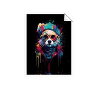 Warren Reed - Designer Multi Coloured Splashart Dog With Glasses Unframed Art Print | Size: W8" x H10" Warren Reed - Designer Multicolor W8" x H10"