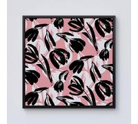 Warren Reed - Designer Nature Flat Spring Flower Motif In Pink & Black Color Framed Canvas | Size: W30" x H30" Warren Reed - Designer Black W30" x H30"
