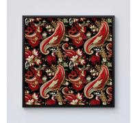 Warren Reed - Designer Paisley Christmas Stars Red Framed Canvas in Black | Size: W30" x H30" Warren Reed - Designer Black W30" x H30"
