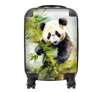 Warren Reed - Designer Panda Eating Bamboo Watercolour Suitcase in Brown | Size: Medium Warren Reed - Designer Brown Medium