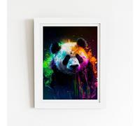 Warren Reed - Designer Panda Face Splashart Colourful Framed Art Print in White | Size: W8" x H10" Warren Reed - Designer White W8" x H10"
