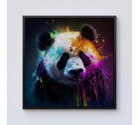 Warren Reed - Designer Panda Face Splashart Colourful Framed Canvas in Black | Size: W30" x H30" Warren Reed - Designer Black W30" x H30"