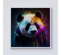Warren Reed - Designer Panda Face Splashart Colourful Framed Canvas in Off-White | Size: w10 inch x h10 inch Warren Reed - Designer Off-White w10 inch x h10 inch