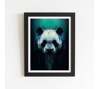 Warren Reed - Designer Panda Face Splashart Dark Background Framed Art Print in Black | Size: W20" x H30" Warren Reed - Designer Black W20" x H30"