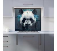 Warren Reed - Designer Panda Face Splashart Dark Background Kitchen Splashback in Blue | Size: 900mm x 650mm Warren Reed - Designer Blue 900mm x 650mm