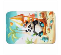 Warren Reed - Designer Panda On A Beach Holiday Sherpa Blanket in Yellow | Size: Large Warren Reed - Designer Yellow Large