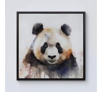 Warren Reed - Designer Panda Watercolour Framed Canvas in Black | Size: w10 inch x h10 inch Warren Reed - Designer Black w10 inch x h10 inch