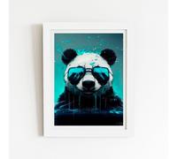 Warren Reed - Designer Panda With Blue Glasses Splashart Framed Art Print in White | Size: W24" x H36" Warren Reed - Designer White W24" x H36"