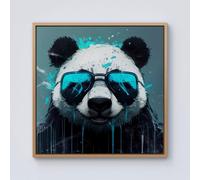 Warren Reed - Designer Panda With Blue Glasses Splashart Framed Canvas in Light Brown | Size: W30" x H30" Warren Reed - Designer Light Brown W30" x H30"
