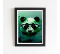Warren Reed - Designer Panda With Glasses, Green Splashart Framed Art Print in Black | Size: W20" x H30" Warren Reed - Designer Black W20" x H30"