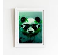 Warren Reed - Designer Panda With Glasses, Green Splashart Framed Art Print in White | Size: W24" x H36" Warren Reed - Designer White W24" x H36"