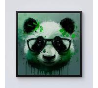 Warren Reed - Designer Panda With Glasses, Green Splashart Framed Canvas in Black | Size: w40 inch x h40 inch Warren Reed - Designer Black w40 inch x h40 inch