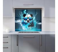 Warren Reed - Designer Panda With Glasses Splashart Water Kitchen Splashback in Blue | Size: 600mm x 650mm Warren Reed - Designer Blue 600mm x 650mm
