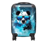 Warren Reed - Designer Panda With Glasses Splashart Water Suitcase in Blue | Size: Cabin Warren Reed - Designer Blue Cabin