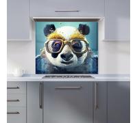 Warren Reed - Designer Panda With Golden Glasses Splashart Kitchen Splashback in Yellow | Size: 900mm x 650mm Warren Reed - Designer Yellow 900mm x 650mm