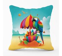 Warren Reed Designer Parrot On A Beach Holiday Outdoor Cushion 45Cm X 45Cm