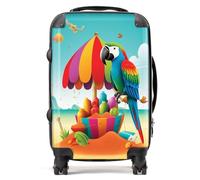 Warren Reed - Designer Parrot On A Beach Holiday Suitcase - Lightweight Hard Case, TSA Lock, 4 Spinner Wheels