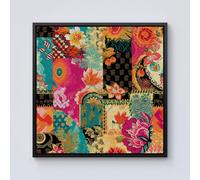 Warren Reed - Designer Patchwork Mixed Textiles Framed Canvas in Black | Size: w10 inch x h10 inch Warren Reed - Designer Black w10 inch x h10 inch