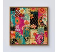 Warren Reed - Designer Patchwork Mixed Textiles Framed Canvas in Light Brown | Size: W16" x H16" Warren Reed - Designer Light Brown W16" x H16"