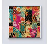 Warren Reed - Designer Patchwork Mixed Textiles Framed Canvas in Off-White | Size: W16" x H16" Warren Reed - Designer Off-White W16" x H16"