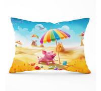 Warren Reed Designer Pig On A Beach Holiday Cushions 33Cm X 48Cm