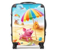 Pig On A Beach Holiday Suitcase Warren Reed - Designer Yellow Large