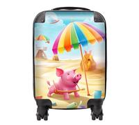 Pig On A Beach Holiday Suitcase Warren Reed - Designer Yellow Small