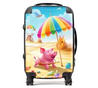 Pig On A Beach Holiday Suitcase Warren Reed - Designer Yellow Cabin