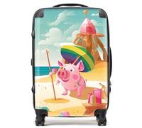 Piglet On A Beach Holiday Suitcase Warren Reed - Designer Yellow Medium