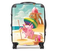 Piglet On A Beach Holiday Suitcase Warren Reed - Designer Yellow Large
