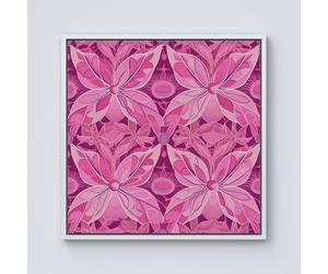 Warren Reed - Designer Pink Abstract Floral Design Framed Canvas in Off-White | Size: w40 inch x h40 inch Warren Reed - Designer Off-White w40 inch x h40 inch