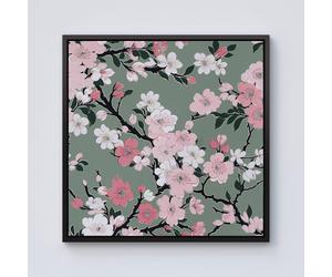 Warren Reed - Designer Pink Floral Abstract Pattern Framed Canvas in Black | Size: w10 inch x h10 inch Warren Reed - Designer Black w10 inch x h10 inch