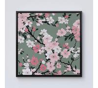 Warren Reed - Designer Pink Floral Abstract Pattern Framed Canvas in Black | Size: W30" x H30" Warren Reed - Designer Black W30" x H30"