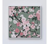 Warren Reed - Designer Pink Floral Abstract Pattern Framed Canvas in Off-White | Size: w40 inch x h40 inch Warren Reed - Designer Off-White w40 inch x h40 inch
