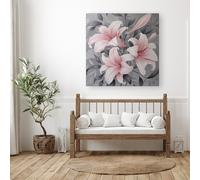 Warren Reed - Designer Pink Lilies On Grey Canvas | Size: W30" x H30" Warren Reed - Designer Multicolor W30" x H30"