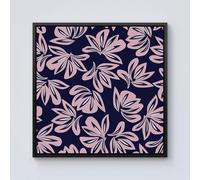 Warren Reed - Designer Pink Navy Floral Botanical Pattern Framed Canvas in Black | Size: w40 inch x h40 inch Warren Reed - Designer Black w40 inch x h40 inch