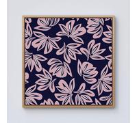 Warren Reed - Designer Pink Navy Floral Botanical Pattern Framed Canvas in Light Brown | Size: w40 inch x h40 inch Warren Reed - Designer Light Brown w40 inch x h40 inch